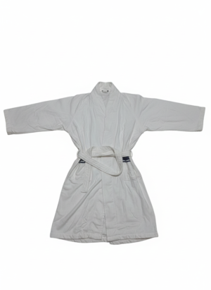 İnce Pamuk Beyaz Renkli Cepli Pamuk ve Bambu Karışımı Bornoz