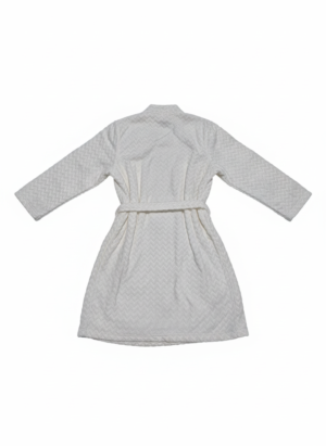 Zikzak Desenli Beyaz Pamuk ve Bambu Karışımı Bornoz