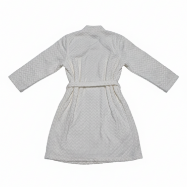 Zikzak Desenli Beyaz Pamuk ve Bambu Karışımı Bornoz