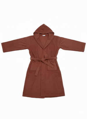 Kapüşonlu Turuncu Pamuk ve Bambu Karışımı Bornoz