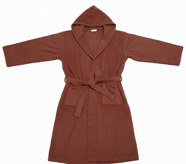 Kapüşonlu Turuncu Pamuk ve Bambu Karışımı Bornoz