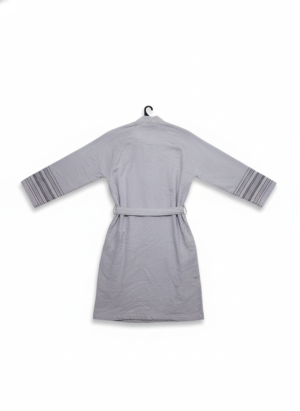 Çizgili Beyaz Pamuk ve Bambu Karışımı Bornoz