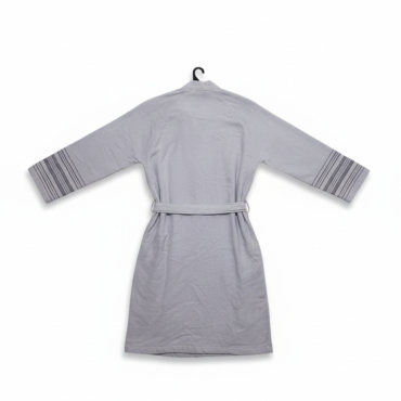 Çizgili Beyaz Pamuk ve Bambu Karışımı Bornoz