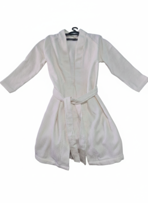 Petek Desenli Beyaz Pamuk ve Bambu Karışımı Bornoz