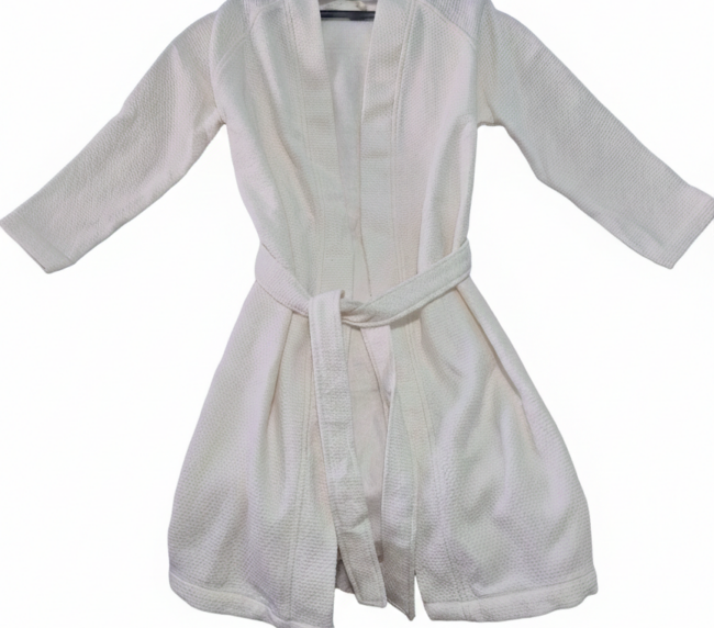 Petek Desenli Beyaz Pamuk ve Bambu Karışımı Bornoz