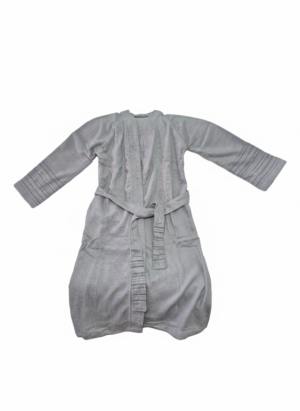 Çizgili Gri Pamuk ve Bambu Karışımı Bornoz