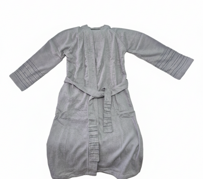 Çizgili Gri Pamuk ve Bambu Karışımı Bornoz